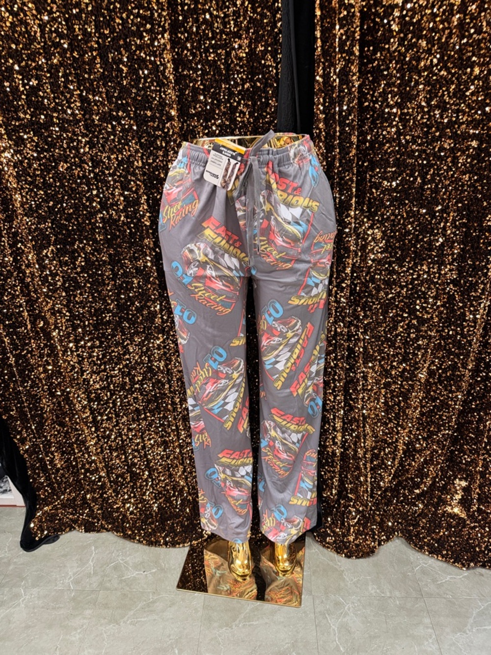 Gray Racing Print Lounge Pants